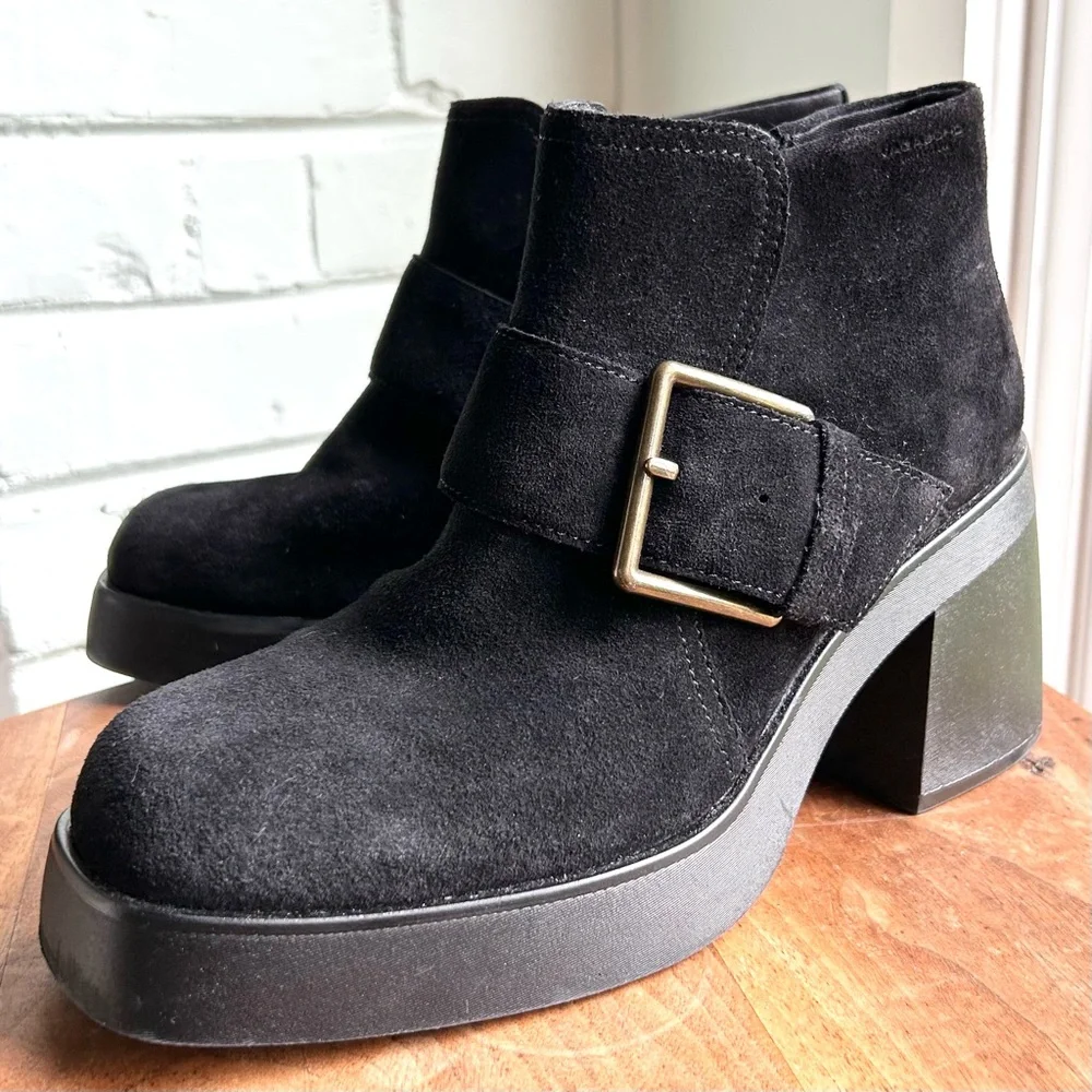 Vagabond Brooke Suede Metal Buckle‎ Square Toe Block Heel 9 39 Black